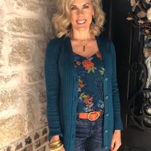 Ladies EUC CAbi | Deco Teal Button-Up Cardigan Sweater | Style 3712 | Size M